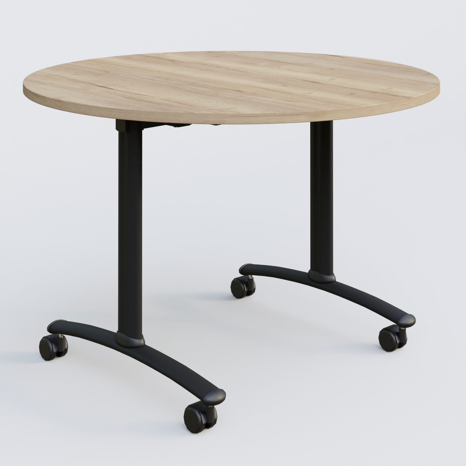 Table ronde gamme Arca D110 cm. Plateau Chêne naturel et pietement Noir.