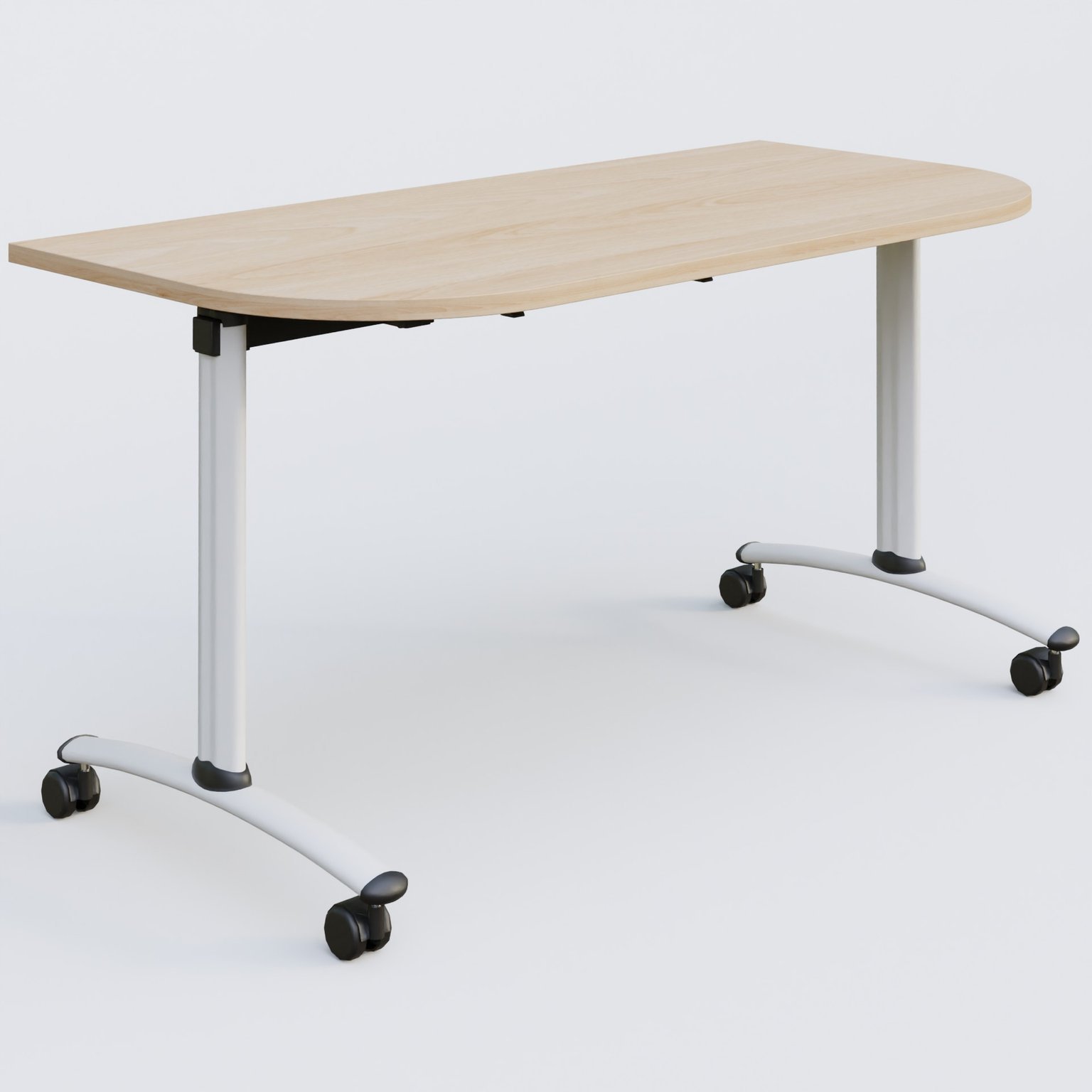 Module d'extrémité pour table abattante gamme Arca 145-70 cm. Plateau Hêtre et pietement Blanc.