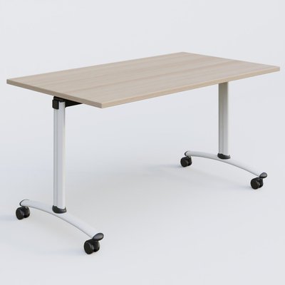 [Pas de famille] - [Pas de sous famille] - Table abattante gamme Arca 140-80 cm. Plateau Acacia et pietement Blanc.