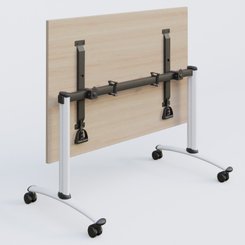 [Pas de famille] - [Pas de sous famille] - Table abattante gamme Arca 140-80 cm. Plateau Acacia et pietement Blanc.