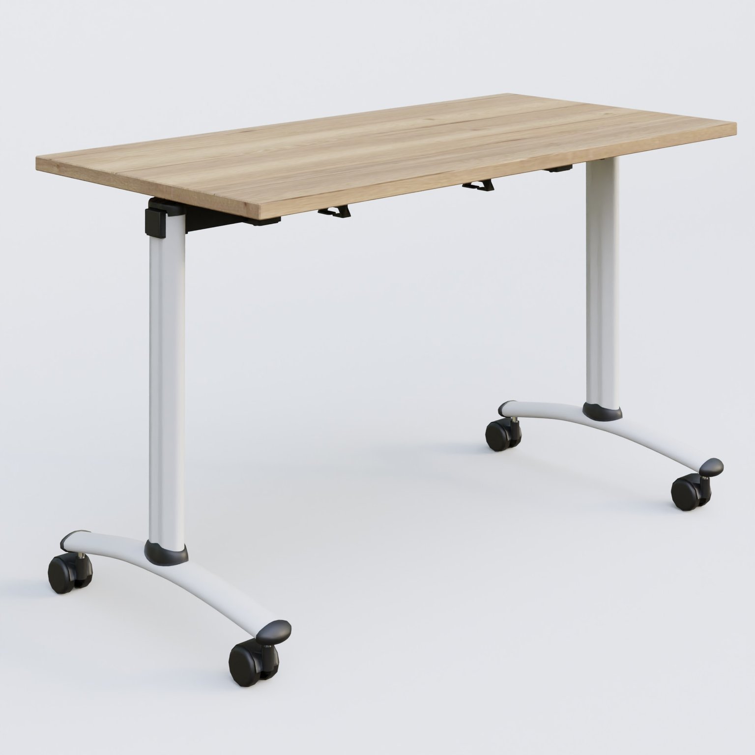 Table abattante gamme Arca 120-60 cm. Plateau Chêne naturel et pietement Blanc.