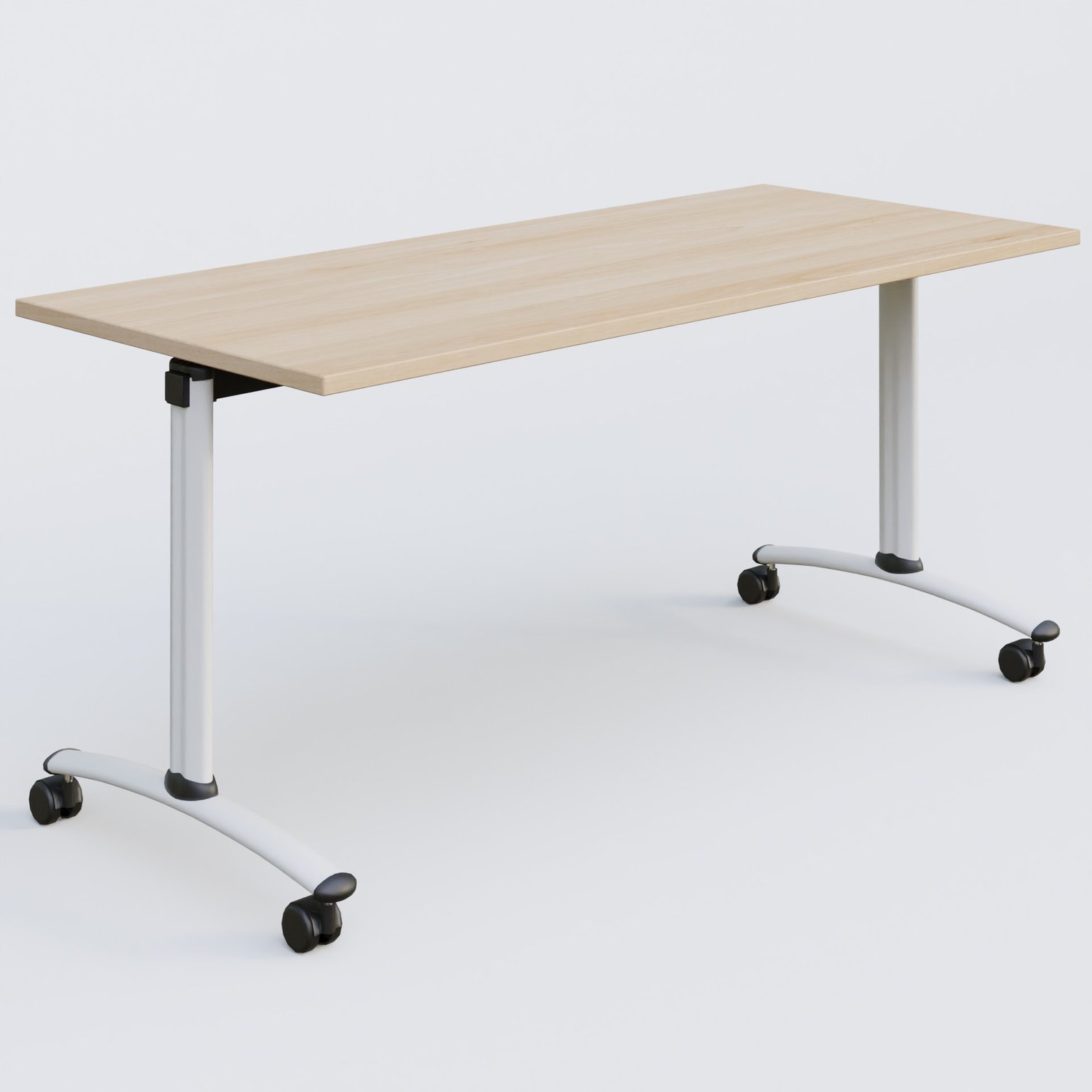 Table abattante gamme Arca 160-70 cm. Plateau Hêtre et pietement Blanc.