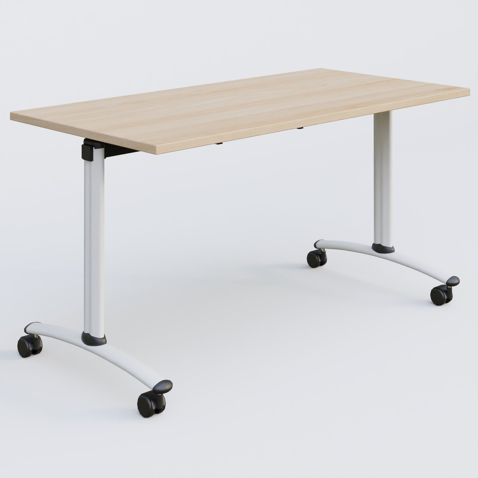 Table abattante gamme Arca 140-70 cm. Plateau Hêtre et pietement Blanc.