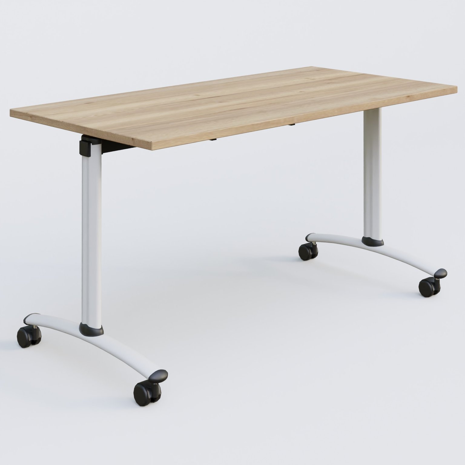 Table abattante gamme Arca 140-70 cm. Plateau Chêne naturel et pietement Blanc.