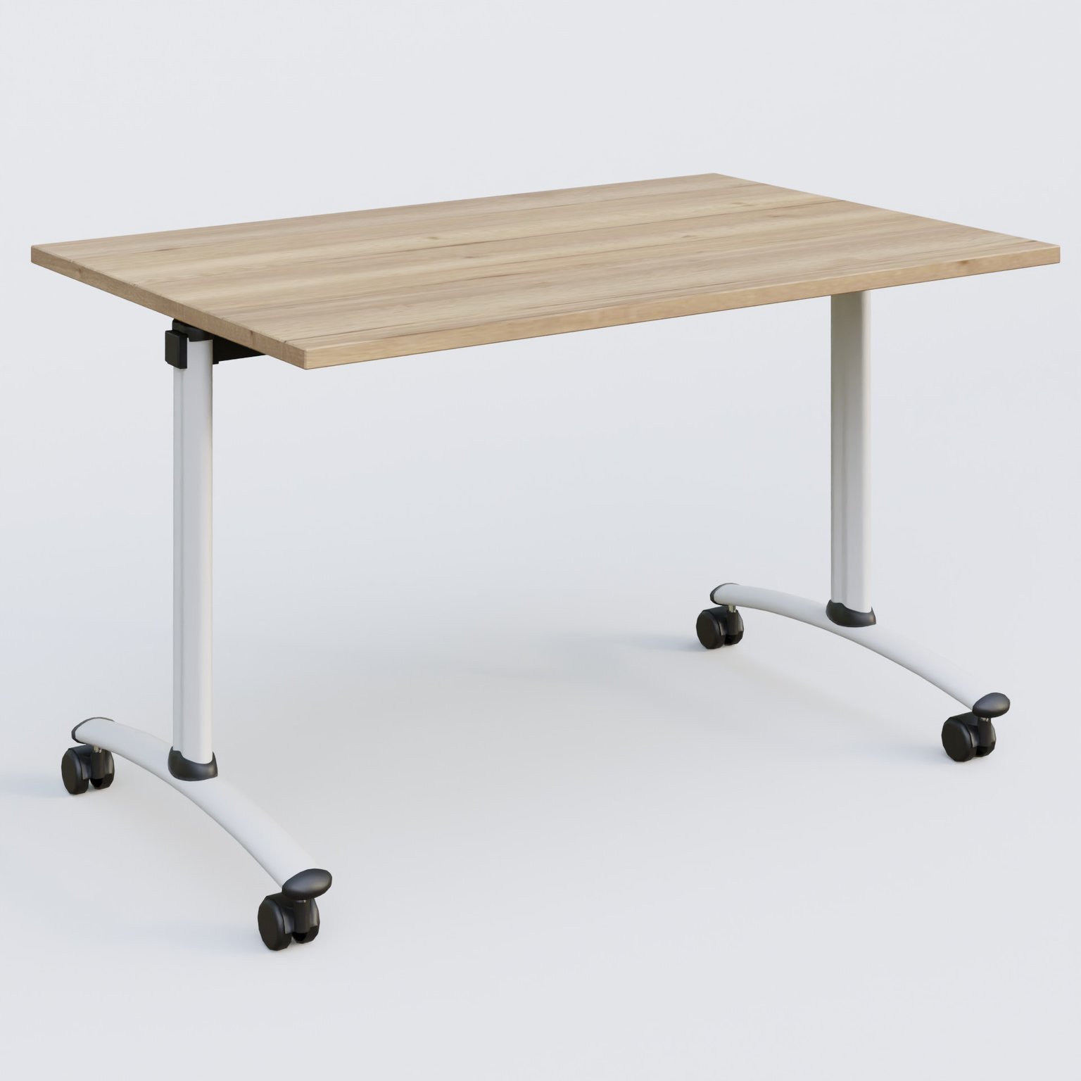 Table abattante gamme Arca 120-80 cm. Plateau Chêne naturel et pietement Blanc.