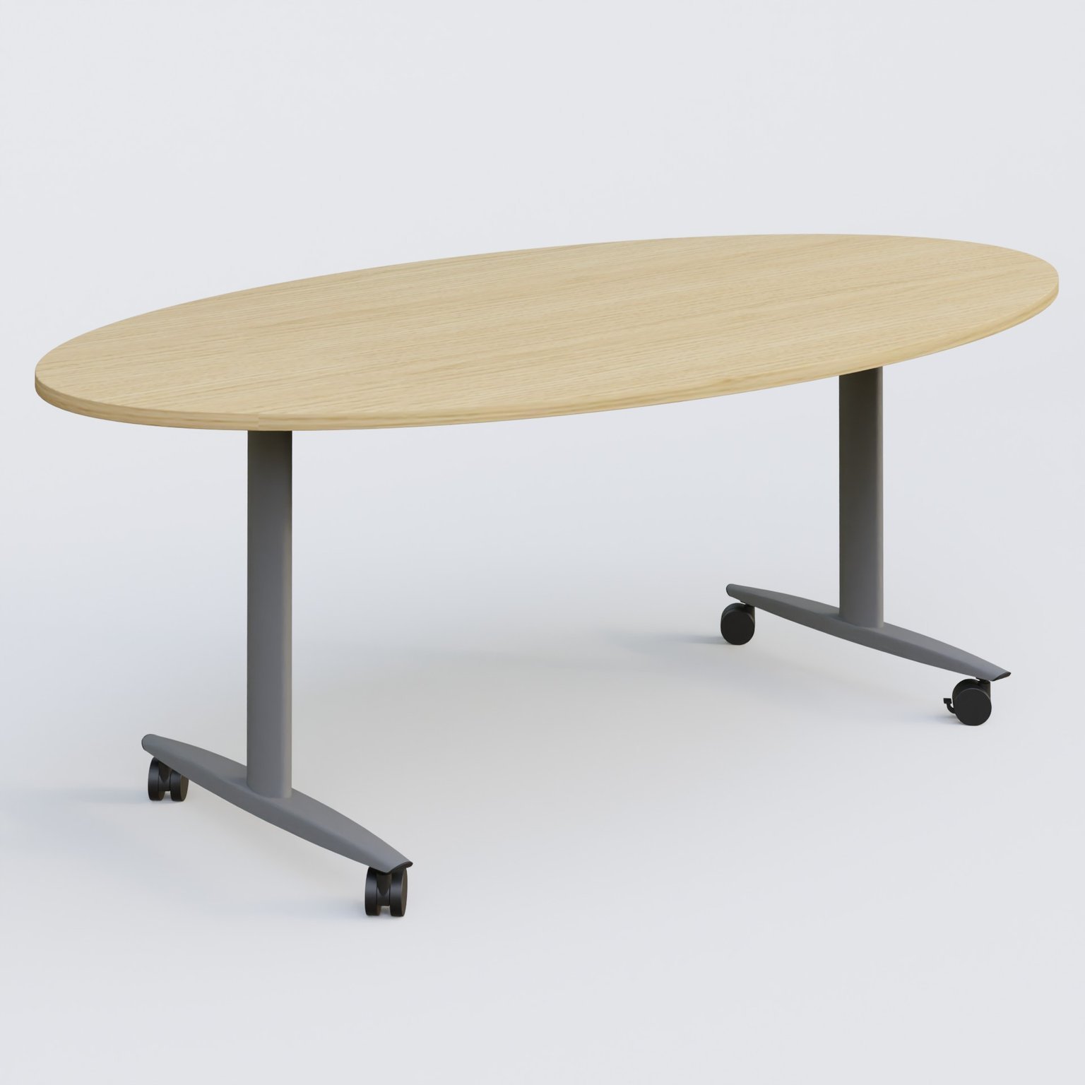 Table ovale abattante gamme Design 200-110 cm. Plateau Chêne clair et pietement Aluminium.