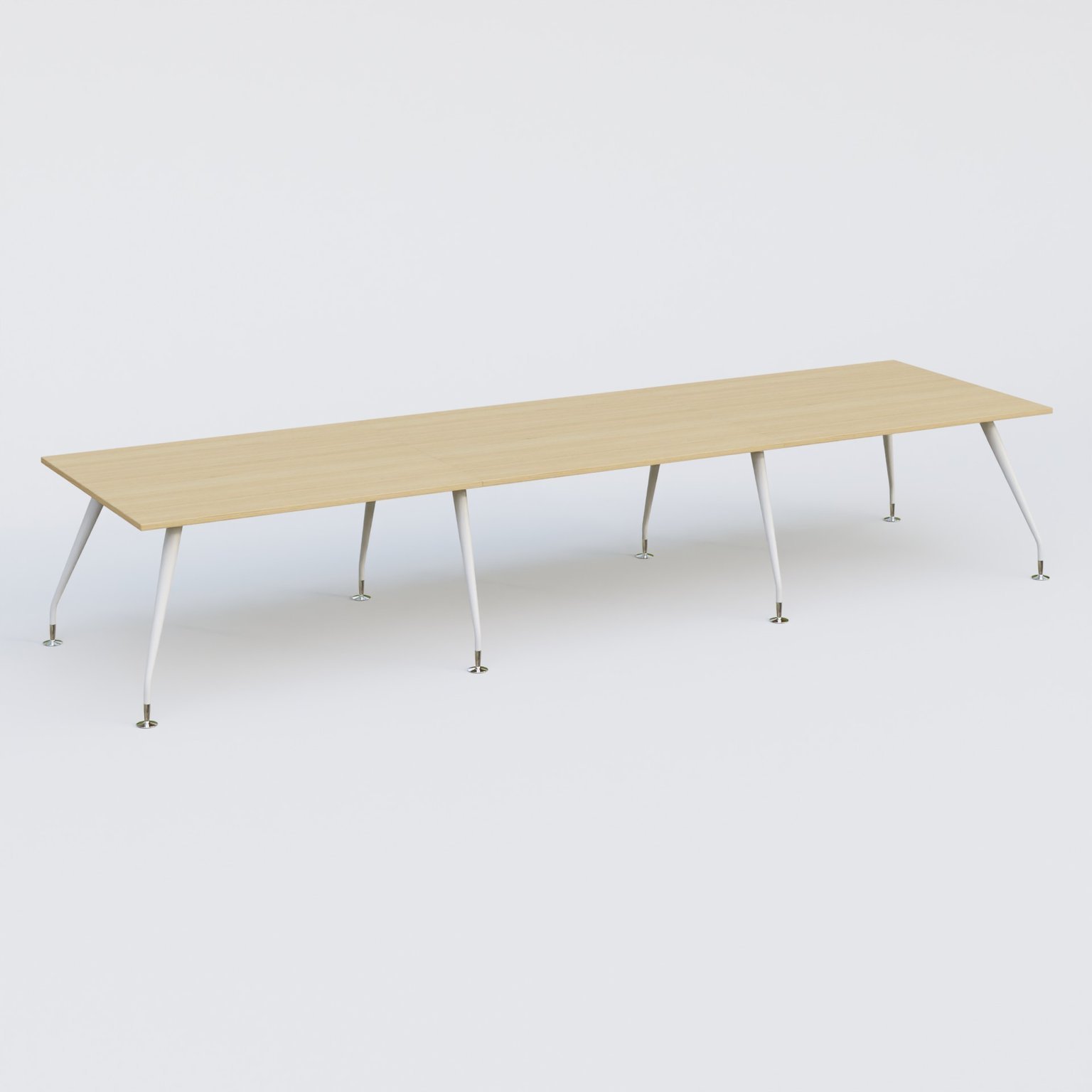 K5 table bench 420*120 cm. Plateau Chêne clair et pietement Blanc avec base chromé.