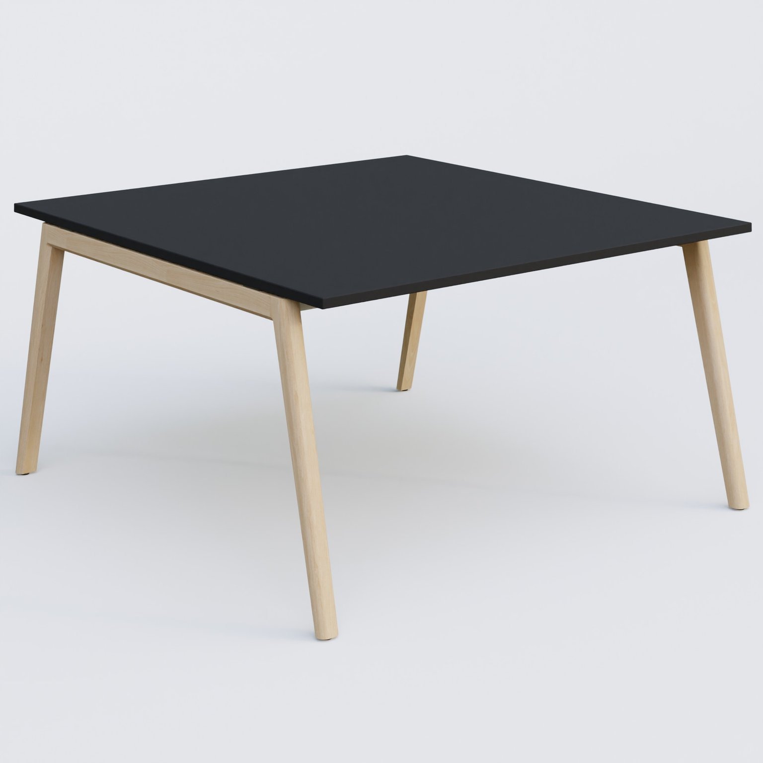 Bureau K9 piètement incliné en bois et plateau 140*145 cm. Plateau Noir et pietement bois massif de hêtre.