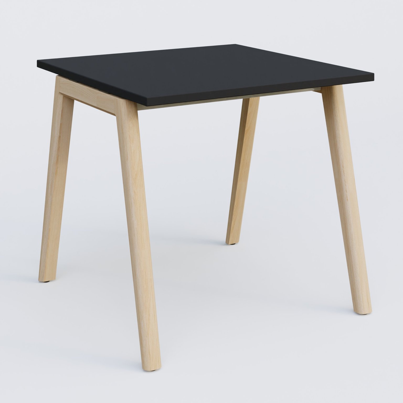 Bureau K9 piètement incliné en bois et plateau 80*80 cm. Plateau Noir et pietement bois massif de hêtre.