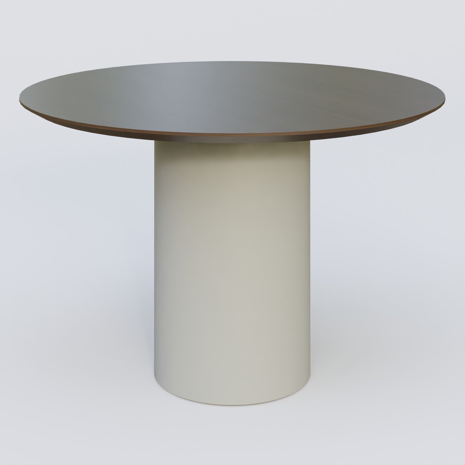 Table Basse Fashion Styl piètement colonne en métal D-26cm et plateau bois. Plateau Chêne Moka et pietement Gris (RAL 7038).