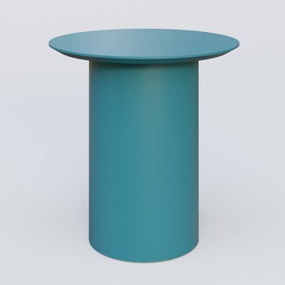 [Pas de famille] - [Pas de sous famille] - Table Basse Fashion Styl piètement colonne en métal D-26cm et plateau bois. Plateau Bleu Petrole (RAL 5025) et pietement Bleu Petrole (RAL 5025).