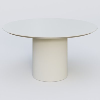 [Pas de famille] - [Pas de sous famille] - Table Basse Fashion Styl piètement colonne en métal D-26cm et plateau bois. Plateau Blanc (RAL 9010) et pietement Blanc (RAL 9010).