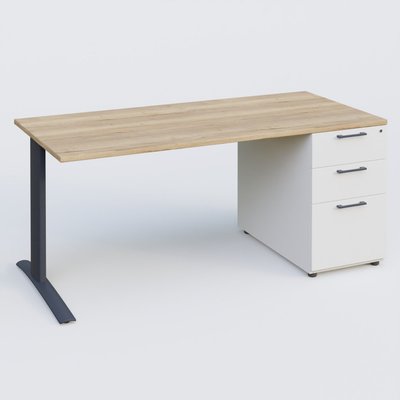 [Pas de famille] - [Pas de sous famille] - K1 Plateau droit 160x80 avec caisson porteur sous plateau mélamine à droite. Plateau Chêne naturel et pietement Anthracite