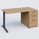 K1 Plateau droit 140x80 avec caisson porteur sous plateau mélamine à droite. Plateau Noyer et pietement Anthracite
