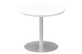 Table ronde diamètre 90cm sur pied colonne Aluminium, plateau blanc