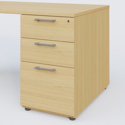 [Pas de famille] - [Pas de sous famille] - K1 Plateau droit 180x80 avec caisson porteur sous plateau mélamine à droite. Plateau Chêne clair et pietement Aluminium