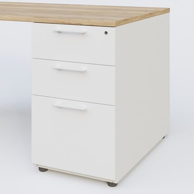 [Pas de famille] - [Pas de sous famille] - K1 Plateau droit 160x80 avec caisson porteur sous plateau mélamine à droite. Plateau Chêne naturel et pietement Blanc