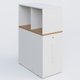 Tour de rangement hauteur de bureau position à droite avec Niche. Caisson Noyer et top de finition Blanc.