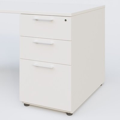 [Pas de famille] - [Pas de sous famille] - K1 Plateau droit 140x80 avec caisson porteur sous plateau mélamine à droite. Plateau Blanc et pietement Blanc