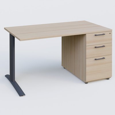 [Pas de famille] - [Pas de sous famille] - K1 Plateau droit 140x80 avec caisson porteur sous plateau mélamine à droite. Plateau Acacia et pietement Anthracite