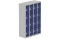 Vestiaire multicases, 4 colonnes L.120cm/16 cases, coffre gris clair/portes bleu foncé
