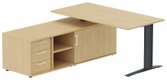 k1 Poutre -  Plan 160x80 avec meuble porteur (L180xP64) avec caisson 3T intégré - meuble à gauche - -Finitions = Plateau et top de finition : Chêne (CE) /Piétement :anthracite  / Façade : Chêne (CE)