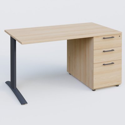 [Pas de famille] - [Pas de sous famille] - K1 Plateau droit 140x80 avec caisson porteur sous plateau mélamine à droite. Plateau Hêtre et pietement Anthracite