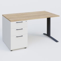[Pas de famille] - [Pas de sous famille] - K1 Plateau droit 140x80 avec caisson porteur sous plateau mélamine à gauche. Plateau Chêne naturel et pietement Anthracite