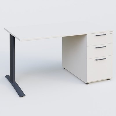 [Pas de famille] - [Pas de sous famille] - K1 Plateau droit 140x80 avec caisson porteur sous plateau mélamine à droite. Plateau Blanc et pietement Anthracite