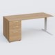 K1 Plateau droit 180x80 avec caisson porteur sous plateau mélamine à gauche. Plateau Noyer et pietement Blanc