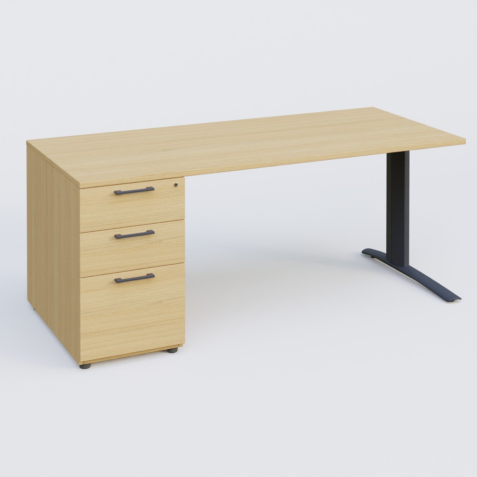 K1 Plateau droit 160x80 avec caisson porteur sous plateau mélamine à gauche. Plateau Chêne clair et pietement Anthracite