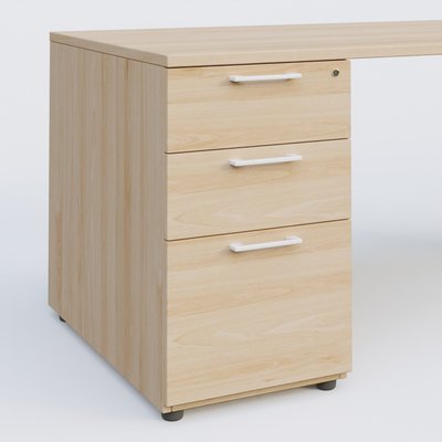 [Pas de famille] - [Pas de sous famille] - K1 Plateau droit 160x80 avec caisson porteur sous plateau mélamine à gauche. Plateau Hêtre et pietement Blanc
