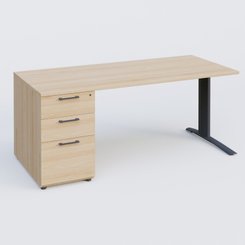 [Pas de famille] - [Pas de sous famille] - K1 Plateau droit 160x80 avec caisson porteur sous plateau mélamine à gauche. Plateau Hêtre et pietement Anthracite