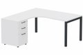 K3 Compact 90° asymétrique 160x162x80/60cm retour à gauche avec caisson HB bois 3 tiroirs blanc/Anthracite