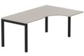 K3 Compact 90° asymétrique 180x120x80/60cm retour à droite, plateau acacia, structure noire