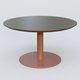 Table Basse Fashion Styl piètement colonne en métal et plateau bois. Plateau Chêne Moka et pietement Brun cuivré (RAL 8004).