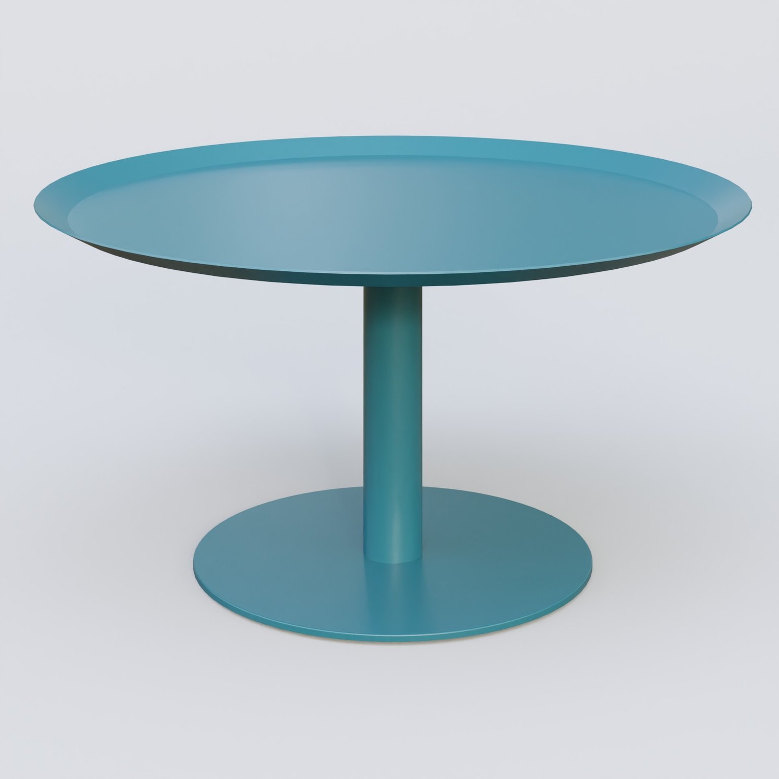 Table Basse Fashion Styl piètement colonne métalique. Plateau Bleu Petrole (RAL 5025) et pietement Bleu Petrole (RAL 5025).