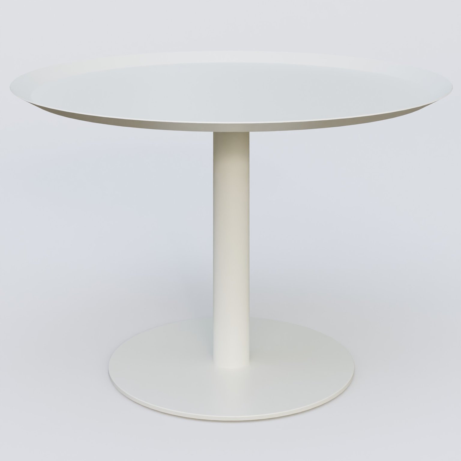 Table Basse Fashion Styl piètement colonne métalique. Plateau Blanc (RAL 9010) et pietement Blanc (RAL 9010).