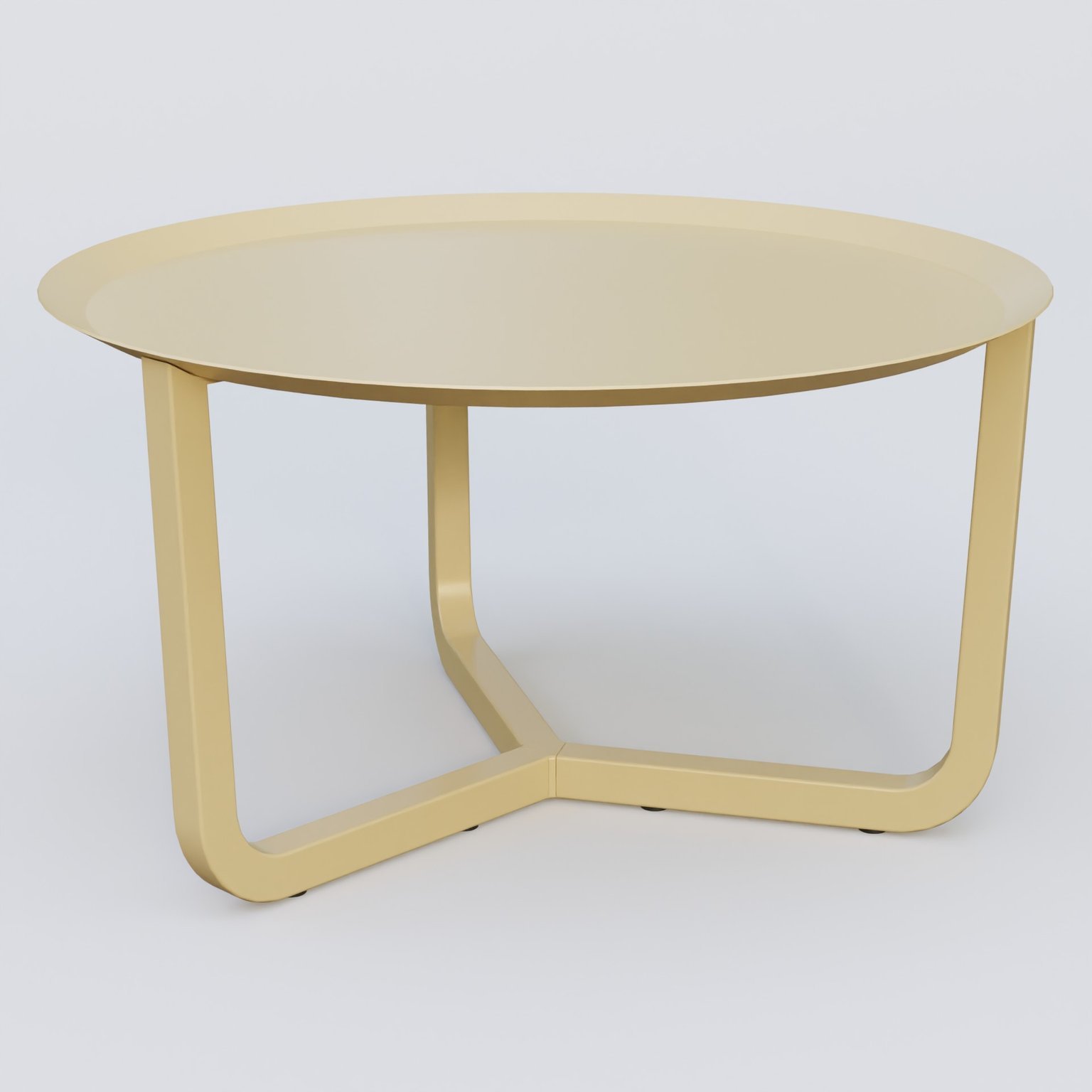 Table Basse Fashion Styl piètement tryptique. Plateau Jaune Cuivre (RAL 1002) et pietement Jaune Cuivre (RAL 1002).