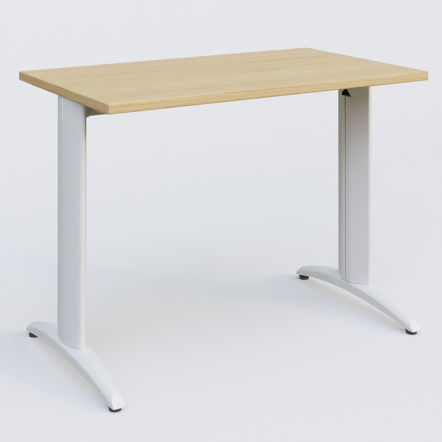 K2 Plateau droit 100x60 pieds fixe. Plateau Chêne clair et pietement Blanc.