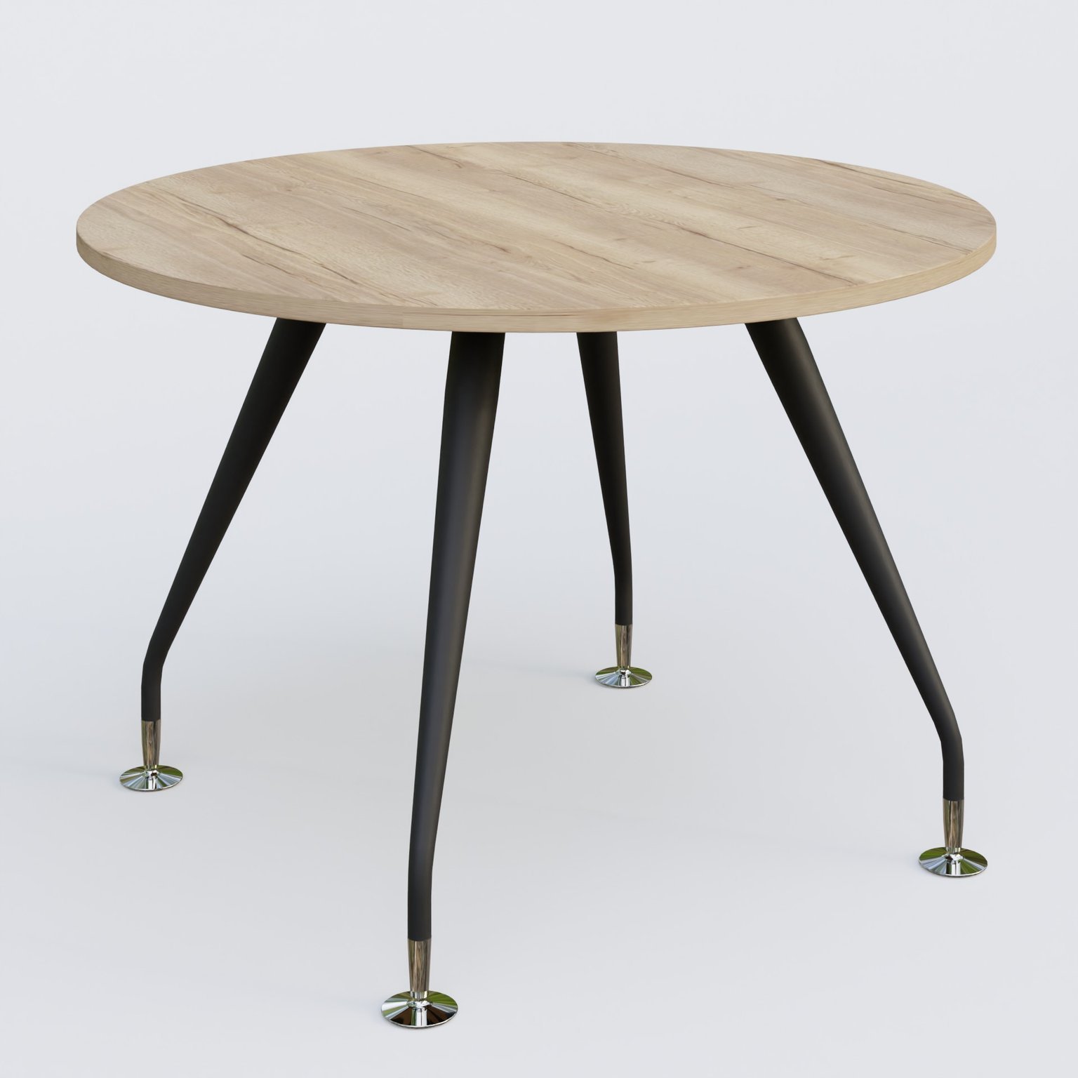 Table ronde diametre 110 cm avec 4 pieds de la gamme K5. Plateau Chêne naturel et pietement Noir Mat