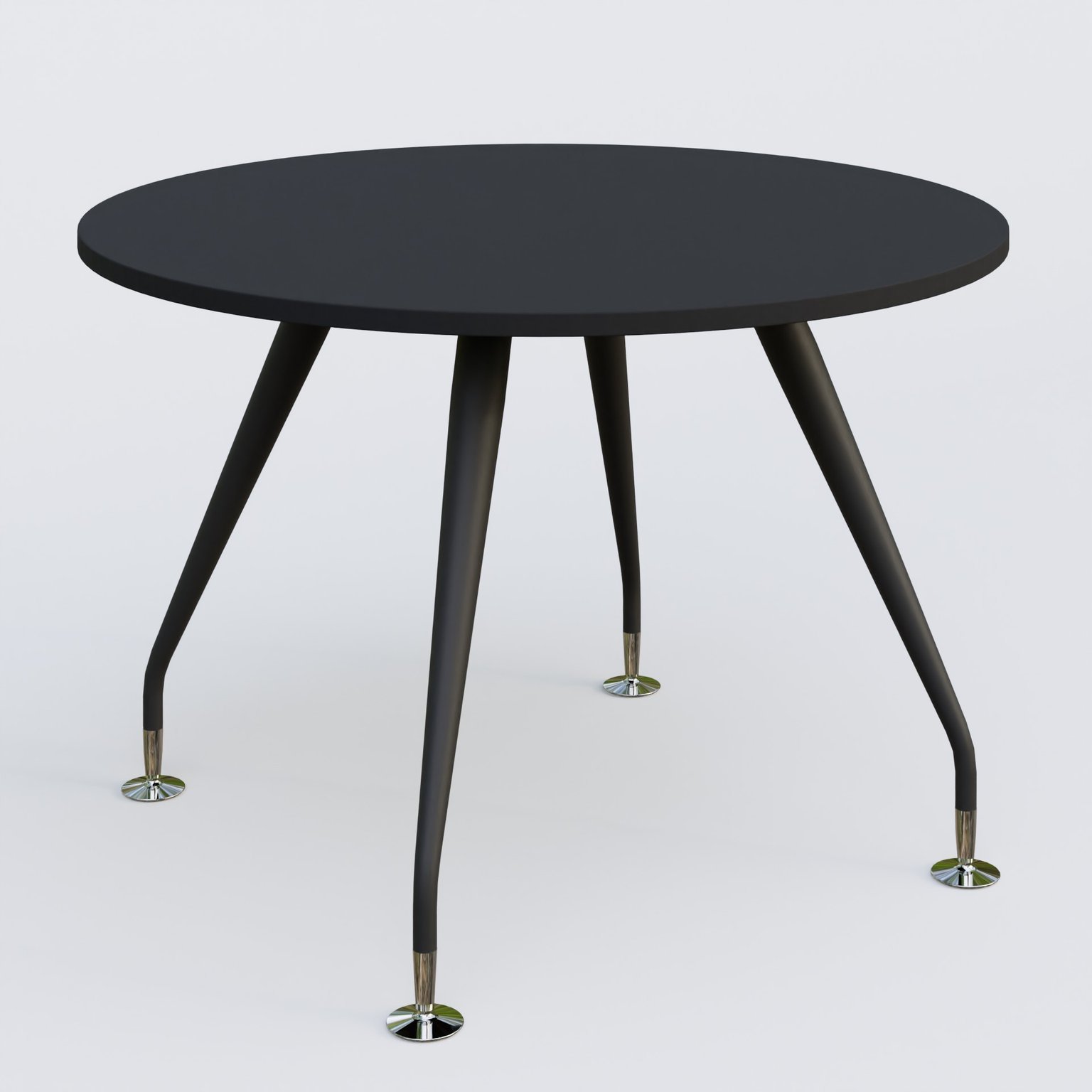 Table ronde diametre 110 cm avec 4 pieds de la gamme K5. Plateau Noir Mat et pietement Noir Mat