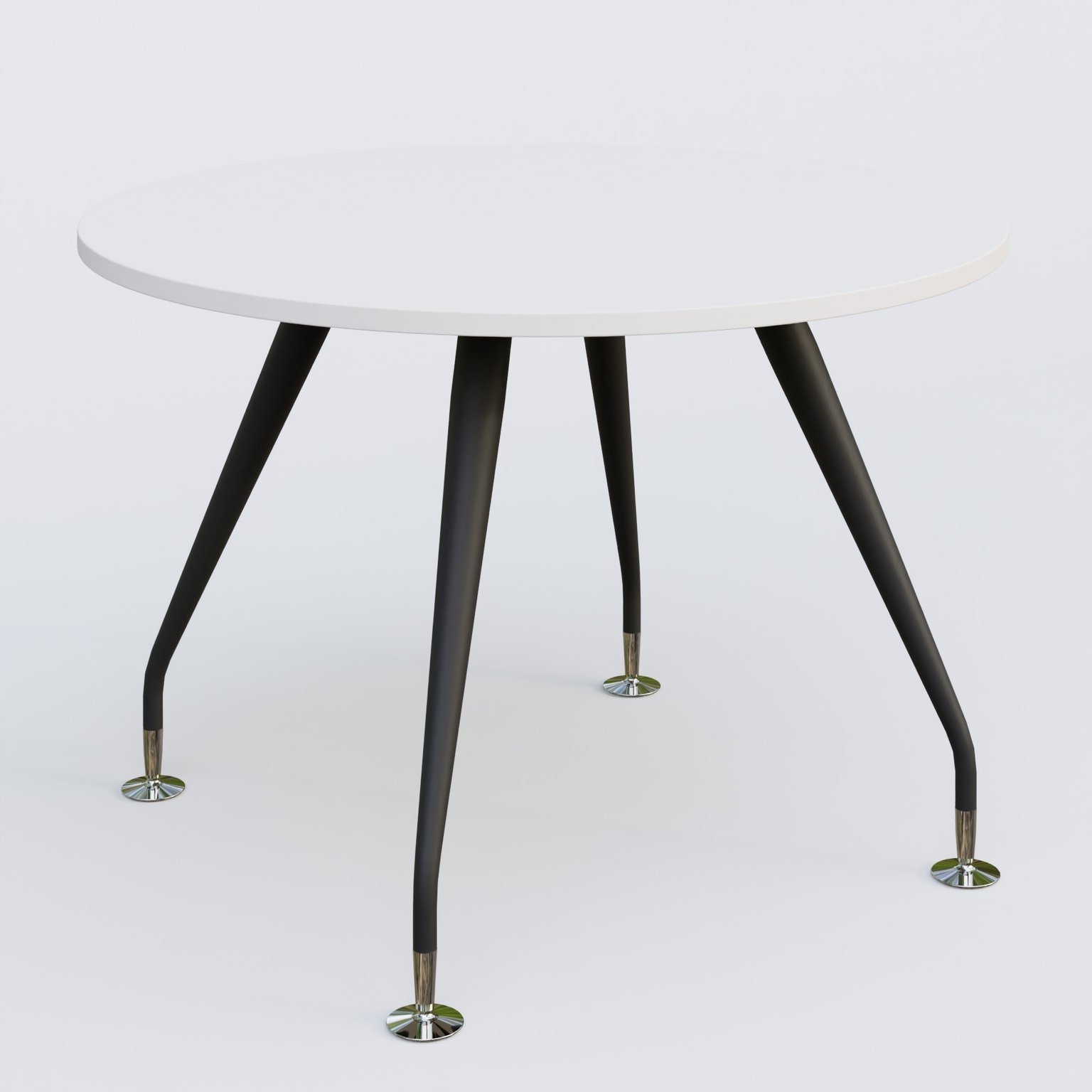 Table ronde diametre 110 cm avec 4 pieds de la gamme K5. Plateau Blanc et pietement Noir Mat