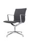 Fauteuil moyen dossier PURE, hauteur d'assise et dossier fixes, retour point fixe, revêtement CUIR pleine fleur coloris noir, piétement fixe 4 branches aluminium poli