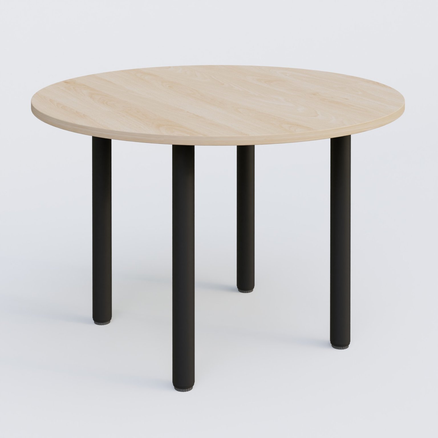 Table ronde diametre 110 cm avec quatres pieds fixes. Plateau Hêtre et pietement Noir Mat