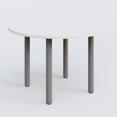 [Pas de famille] - [Pas de sous famille] - Table ronde diametre 110 cm avec quatres pieds fixes. Plateau Blanc et pietement Aluminium