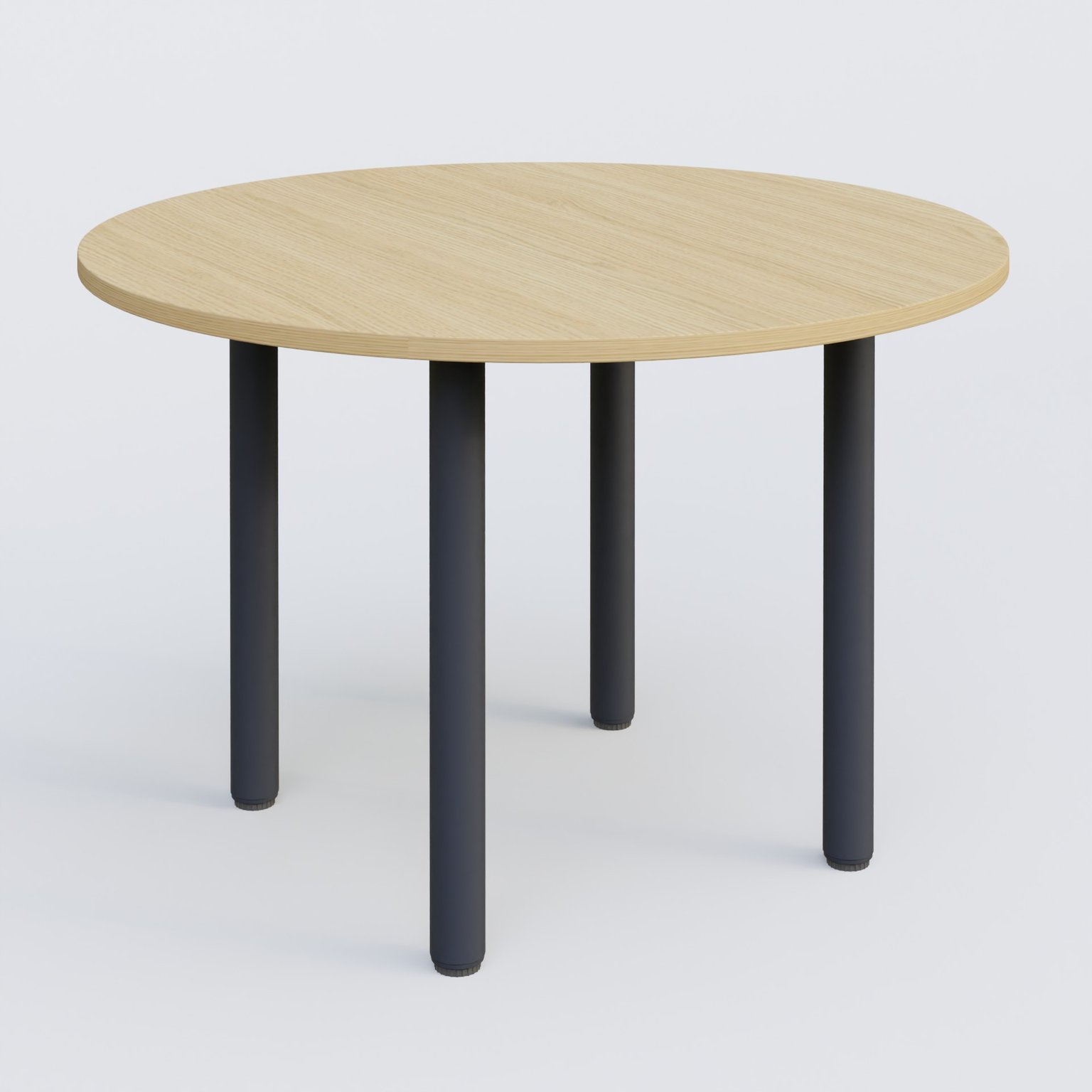 Table ronde diametre 110 cm avec quatres pieds fixes. Plateau Chêne clair et pietement Anthracite