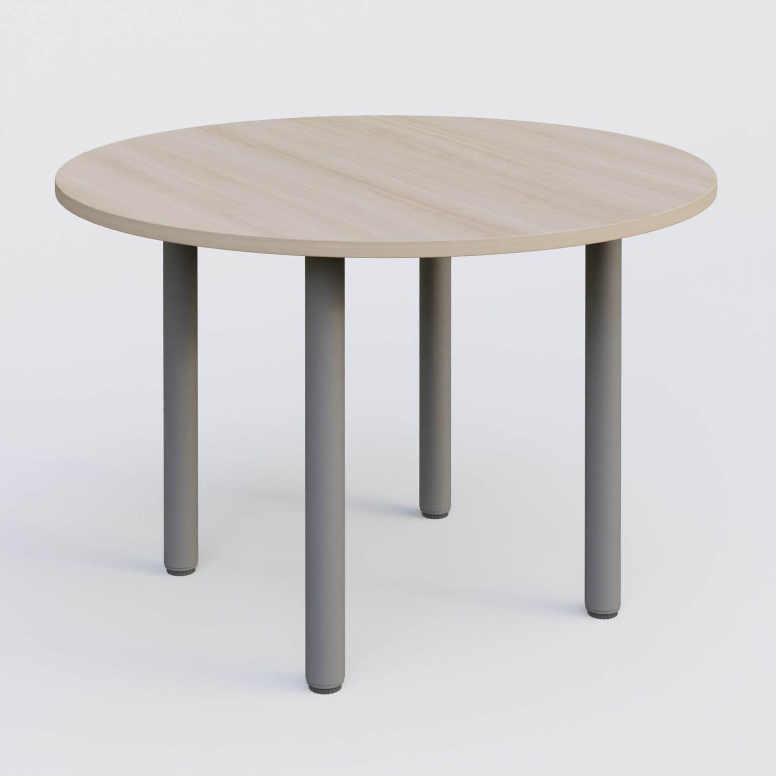 Table ronde diametre 110 cm avec quatres pieds fixes. Plateau Acacia et pietement Aluminium