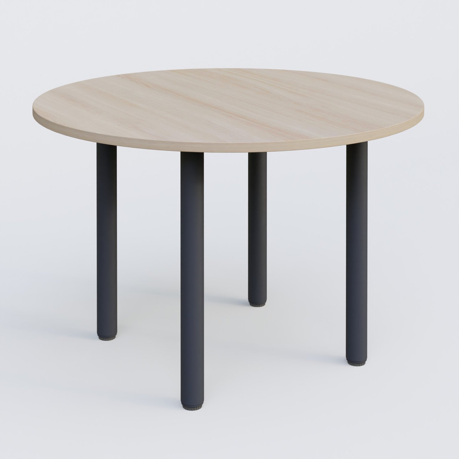 Table ronde diametre 110 cm avec quatres pieds fixes. Plateau Acacia et pietement Anthracite