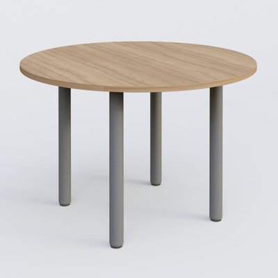 [Pas de famille] - [Pas de sous famille] - Table ronde diametre 110 cm avec quatres pieds fixes. Plateau Noyer et pietement Aluminium